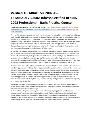 TETABIADEVIC2002 AS-TETABIADEVIC2002-Infosys Certified BI SSRS 2008 Professional