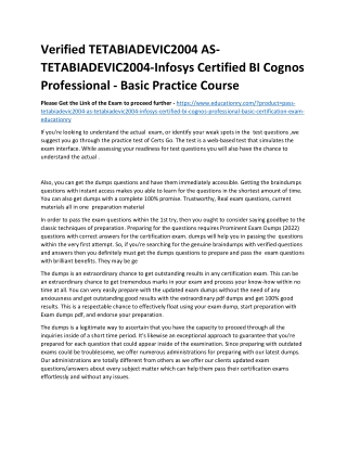 TETABIADEVIC2004 AS-TETABIADEVIC2004-Infosys Certified BI Cognos Professional -