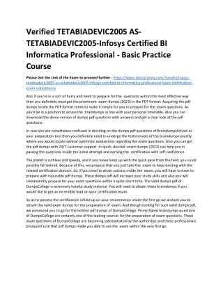 TETABIADEVIC2005 AS-TETABIADEVIC2005-Infosys Certified BI Informatica Profession