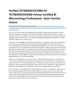 TETABIADEVIC2006 AS-TETABIADEVIC2006-Infosys Certified BI Microstrategy Professi