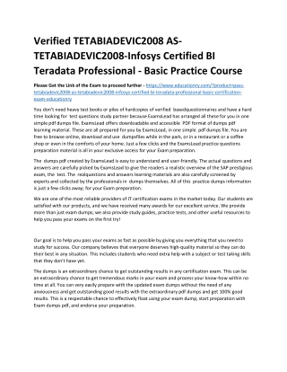 TETABIADEVIC2008 AS-TETABIADEVIC2008-Infosys Certified BI Teradata Professional