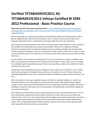 TETABIADEVIC2011 AS-TETABIADEVIC2011-Infosys Certified BI SSRS 2012 Professional