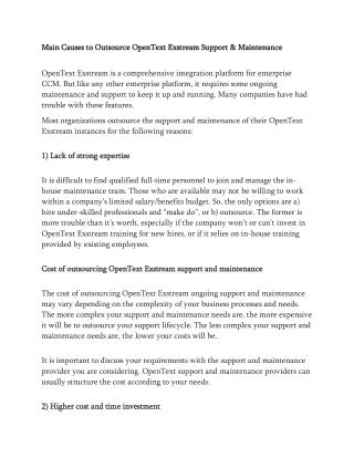 Main Causes to Outsource OpenText Exstream Support & Maintenance