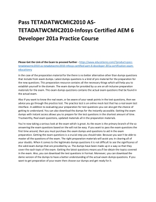 TETADATWCMIC2010 AS-TETADATWCMIC2010-Infosys Certified AEM 6 Developer 201a