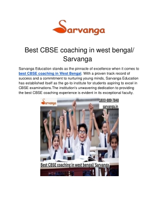 Best CBSE coaching in west bengal/ Sarvanga