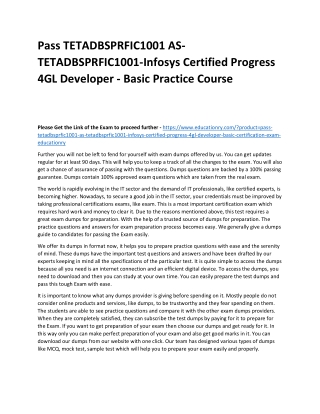 TETADBSPRFIC1001 AS-TETADBSPRFIC1001-Infosys Certified Progress 4GL Developer -