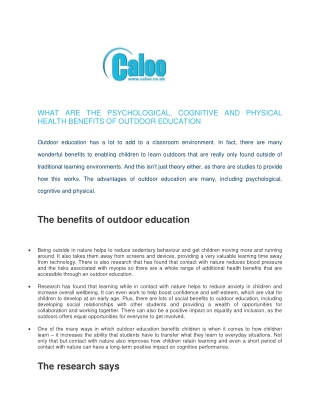 What are the psychological, cognitive and physical health benefits of outdoor education - Caloo Ltd