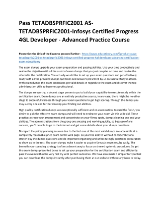 TETADBSPRFIC2001 AS-TETADBSPRFIC2001-Infosys Certified Progress 4GL Developer -