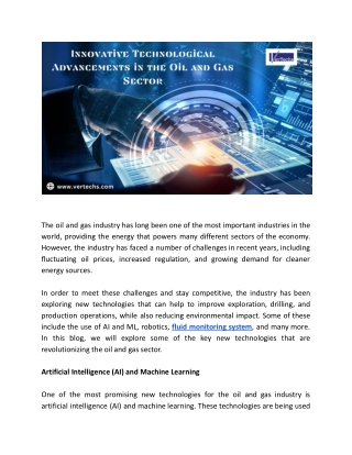 Innovative Technological Advancements in the Oil and Gas Sector