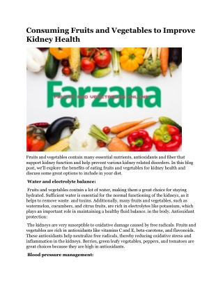 Consuming Fruits and Vegetables to Improve Kidney Health