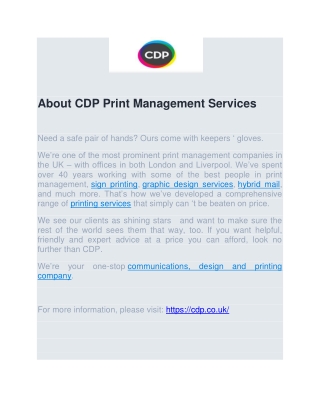 Commercial Print Management & Print Services in the UK - CDP Print Management