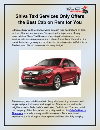 Cab On Rent In Pitampura