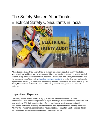 The Safety Master_ Your Trusted Electrical Safety Consultants in India