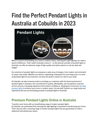 Find the Perfect Pendant Lights in Australia at Cobuilds in 2023