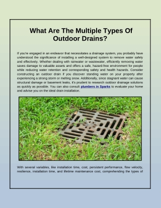 What Are The Multiple Types Of Outdoor Drains?