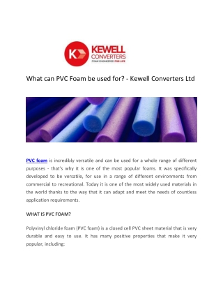 What can PVC Foam be used for? - Kewell Converters Ltd