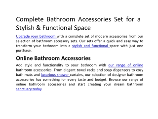 Complete Bathroom Accessories Set for a Stylish &