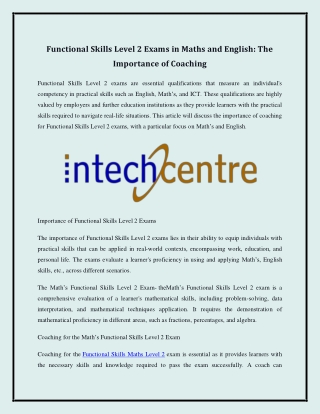 Functional Skills Level 2 Exams in Maths and English The Importance of Coaching