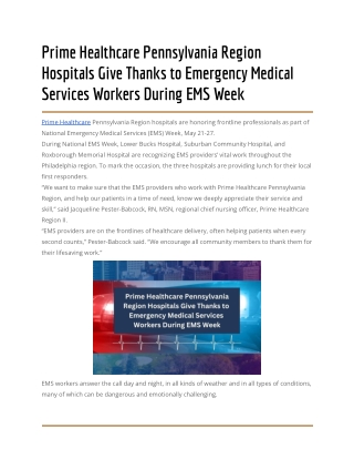 Prime Healthcare Pennsylvania Region Hospitals Give Thanks to Emergency Medical Services Workers During EMS Week