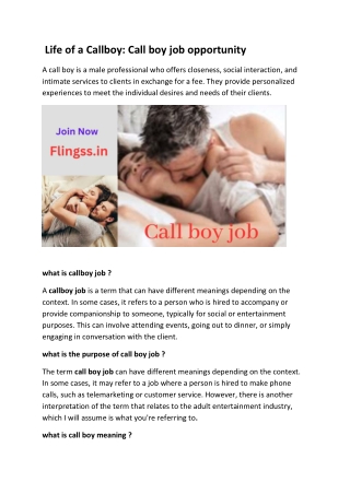Life of a Callboy: Call boy job opportunity