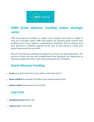 Grant Advance Funding, Innovation Grant Funding - SPRK Capital