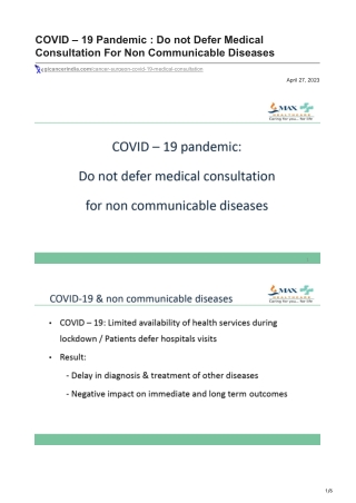 COVID  19 Pandemic  Do not Defer Medical Consultation For Non Communicable Diseases