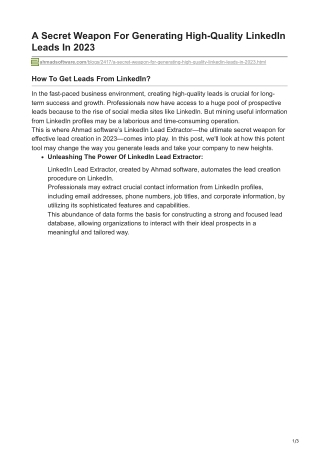 1A Secret Weapon For Generating High-Quality LinkedIn Leads In 2023