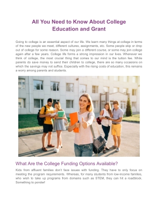 All You Need to Know About College Education and Grant