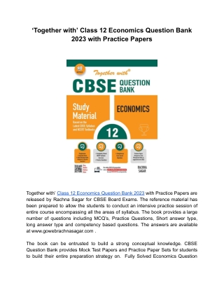 Latest Edition ‘Together with’ CBSE Class 12 Solved Question Bank Economics