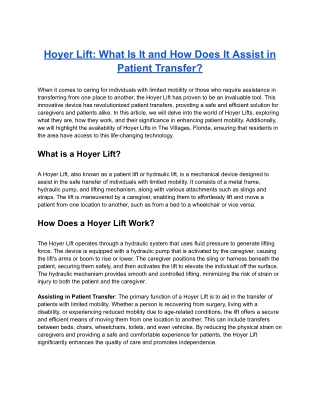 Hoyer Lift: What Is It and How Does It Assist in Patient Transfer?