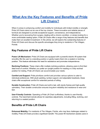 What Are the Key Features and Benefits of Pride Lift Chairs?