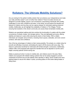 Rollators: The Ultimate Mobility Solutions?