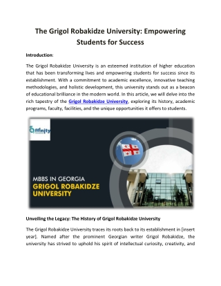 The Grigol Robakidze University: Empowering Students for Success