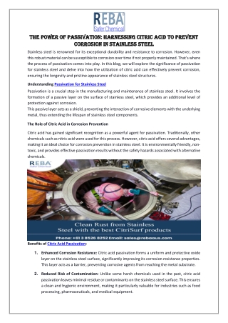 The Power of Passivation  Harnessing Citric Acid to Prevent Corrosion in Stainless Steel