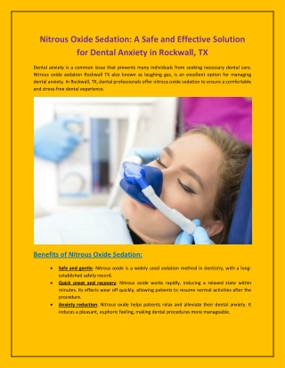 Nitrous Oxide Sedation: A Safe and Effective Solution for Dental Anxiety