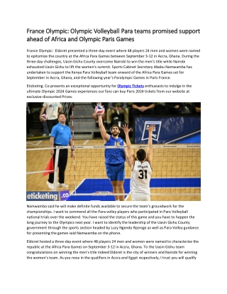 France Olympic Olympic Volleyball Para teams promised support ahead of Africa and Olympic Paris Games