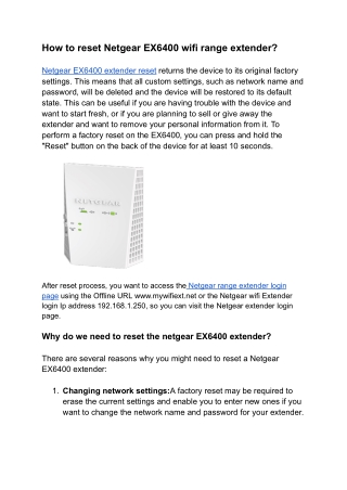 How to reset Netgear EX6400 wifi range extender