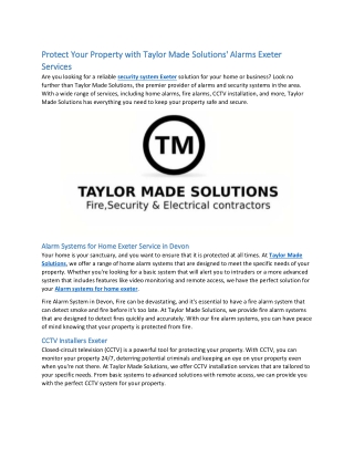 Protect Your Property with Taylor Made Solutions' Alarms Exeter Services