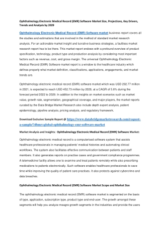 Ophthalmology Electronic Medical Record (EMR) Software Market Size, Projections, Key Drivers, Trends and Analysis by 202