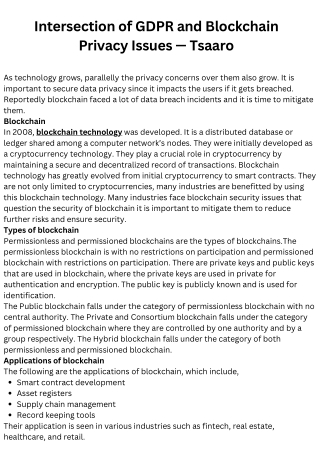 Intersection of GDPR and Blockchain Privacy Issues — Tsaaro