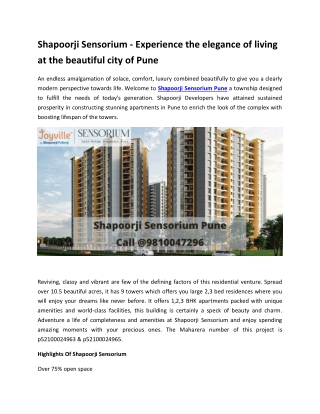 Shapoorji Sensorium - Experience The Best Living Elegance In Pune City