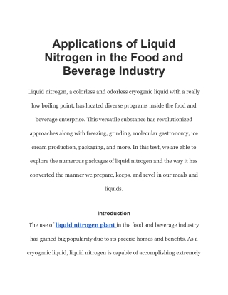 Applications of Liquid Nitrogen in the Food and Beverage Industry