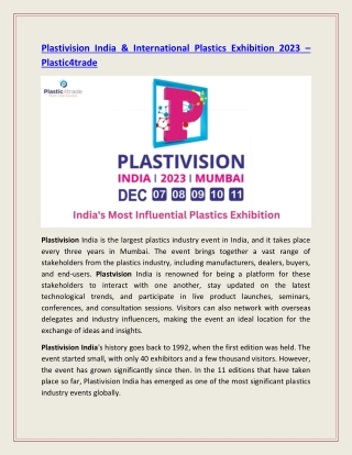 Plastivision India & International Plastics Exhibition 2023 - Plastic4trade