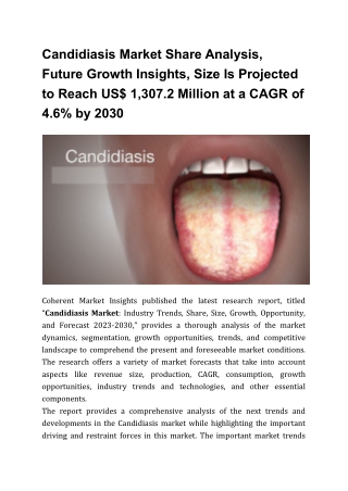 Candidiasis Market to See Booming Growth 2023-2030