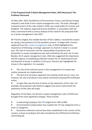 Is The Proposed Draft E-Waste Management Rules, 2022 Necessary?