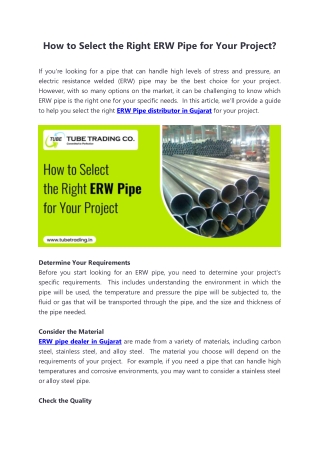 How to Select the Right ERW Pipe for Your Project
