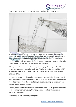 Seltzer Water Market Statistics, Segment, Trends and Forecast to 2032