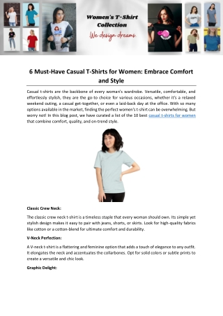 6MustHave Casual TShirts for Women Embrace Comfort and Style