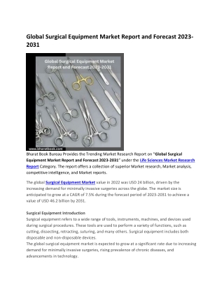 Global Surgical Equipment Market Report and Forecast 2023-2031