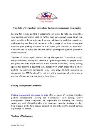 The Role of Technology in Modern Parking Management Companies